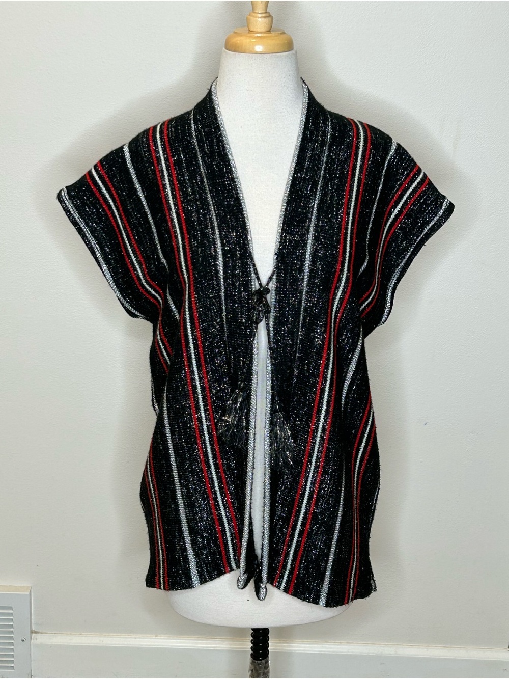 Knitivo Vintage Acrylic Sweater Vest Tie Front Metallic Striped Women's L